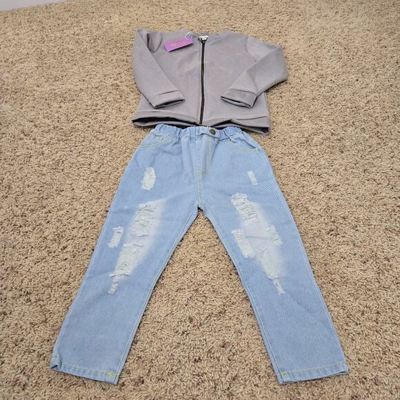 Mini Me Boutique Girls Size 4/5 Outfit, Jeans and Zip Up - Picture 1 of 11